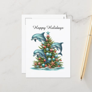 Cartão Postal De Festividades Felizes feriados de golfinhos festivos