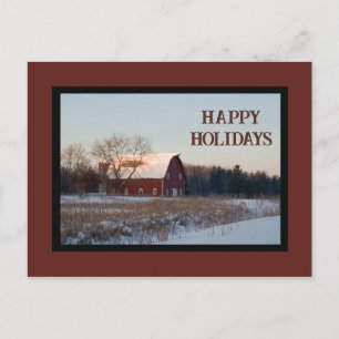 Cartão Postal De Festividades Felizes Feriados do Snowy Country Barn