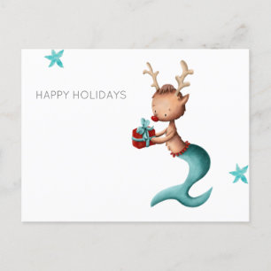 Cartão Postal De Festividades Felizes feriados minimalistas com Reindeer Mermaid