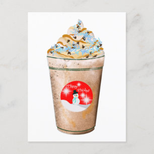 Cartão Postal De Festividades Felizes Feriados Snowman Caramel E Sprinkles Latte