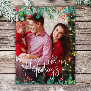 Cartão Postal De Festividades Felizes Férias 1 Foto Natal Greenery