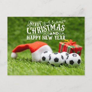 Cartão Postal De Festividades Felizes Férias do Futebol com o Natal