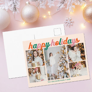 Cartão Postal De Festividades Felizes Festas Retro 5 Fotocollage Marfim