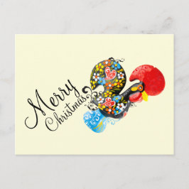 Cartão Postal De Festividades Felizes Natais floral de Barcelos do galo famoso