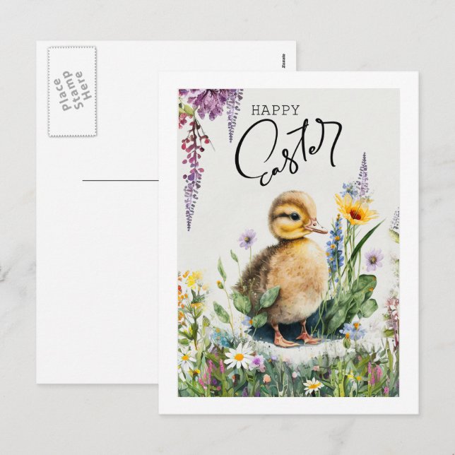 Cartão Postal De Festividades Felz pascoa. Acoplamento de Cuta de Aquarela (Frente/Verso)