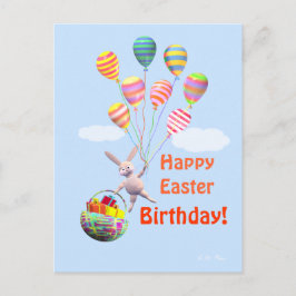 Cartão Postal De Festividades Felz pascoa Birthday Bunny e Balões