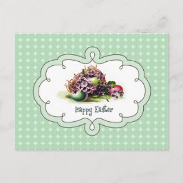 Cartão Postal De Festividades Felz pascoa. Cesta de Vintage com Ovos