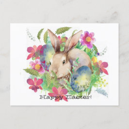 Cartão Postal De Festividades Felz pascoa! Coelhinho bonito com ovos