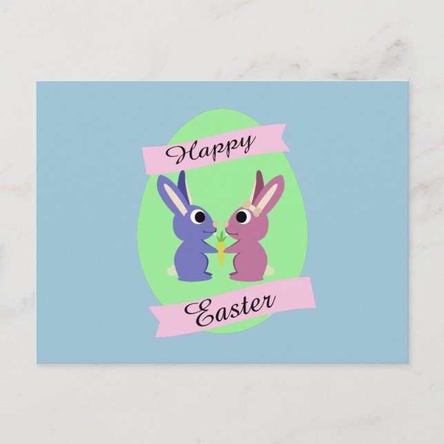 Cartão Postal De Festividades Felz pascoa! Coelhos bonitos (Frente)