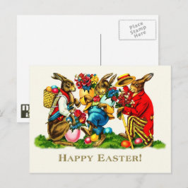 Cartão Postal De Festividades Felz pascoa. Coelhos Vintage