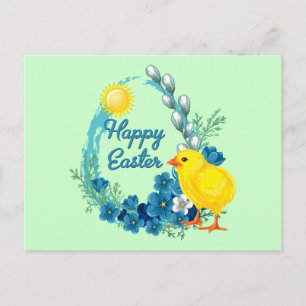 Cartão Postal De Festividades felz pascoa Com Pintinho De Bebê