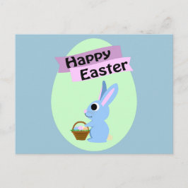 Cartão Postal De Festividades Felz pascoa de coelho azul