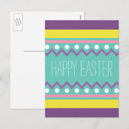 Cartão Postal De Festividades Felz pascoa - Design de Ovo Colorido