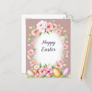 Cartão Postal De Festividades Felz pascoa Floral Elegante Primavera Pastel