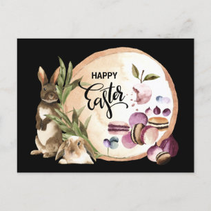 Cartão Postal De Festividades Felz pascoa   Macaroons Bunnies com Primavera