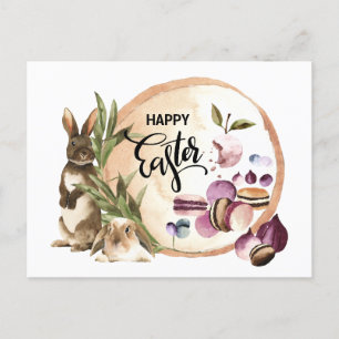 Cartão Postal De Festividades Felz pascoa Macaroons Bunnies com Primavera