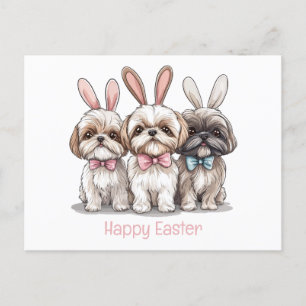 Cartão Postal De Festividades Felz pascoa Shih Tzu Dogs