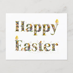 Cartão Postal De Festividades Felz pascoa Texto decorativo Pintinhos para bebês