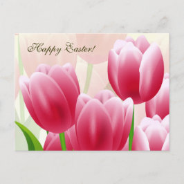 Cartão Postal De Festividades Felz pascoa. Tulipas de primavera