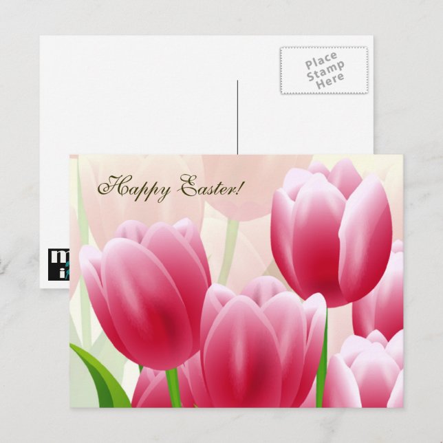 Cartão Postal De Festividades Felz pascoa. Tulipas de primavera (Frente/Verso)