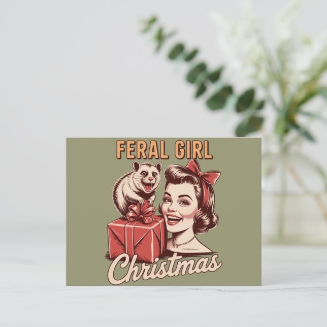 Cartão Postal De Festividades Feral Girl Christmas Ogambm Xmas Trashy Retro (Em pé/Frente)