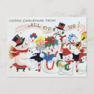 Cartão Postal De Festividades Feriado da Família Snowman dos natais vintages re