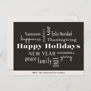 Cartão Postal De Festividades Feriado de Ano Novo Muitas saudações Cream Preto