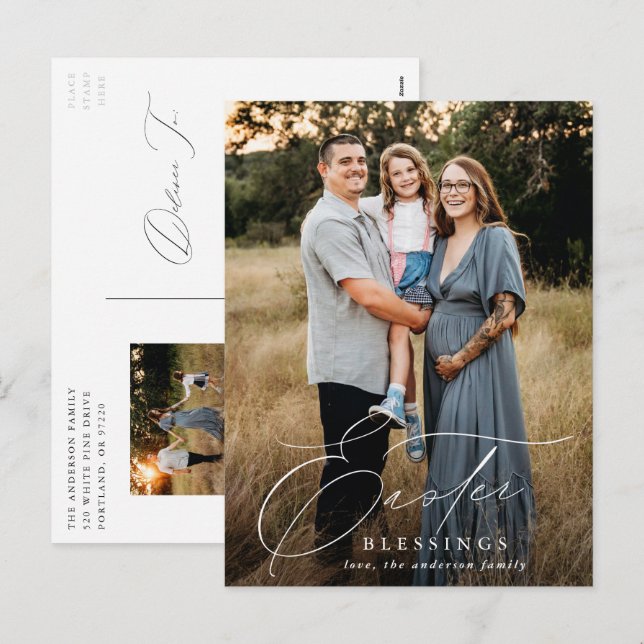 Cartão Postal De Festividades Feriado de Fotografias das Bênçãos de Páscoa Elega (Frente/Verso)