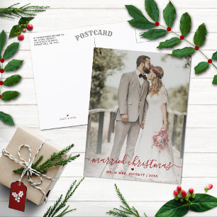 Cartão Postal De Festividades Feriado de Fotografias de Natal Casado no Newlywed