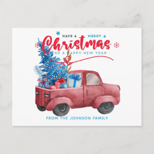 Cartão Postal De Festividades Feriado de Ilustração de Caminhão de Natal Vermelh