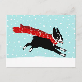 Cartão Postal De Festividades Feriado de inverno Boston Terrier que veste o