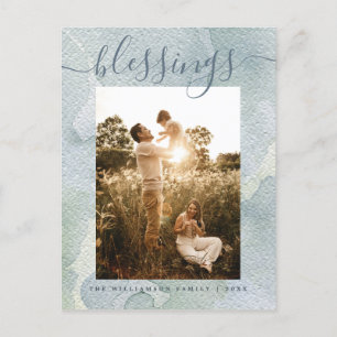 Cartão Postal De Festividades Feriado de Natal com Cor Azul das Bênçãos Modernas