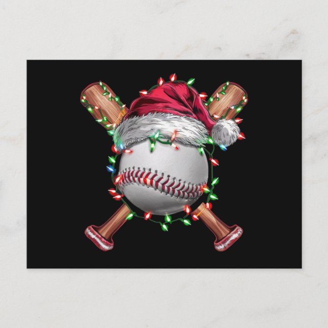 Cartão Postal De Festividades Feriado de Natal com Papais noeis de Baseball no N (Frente)