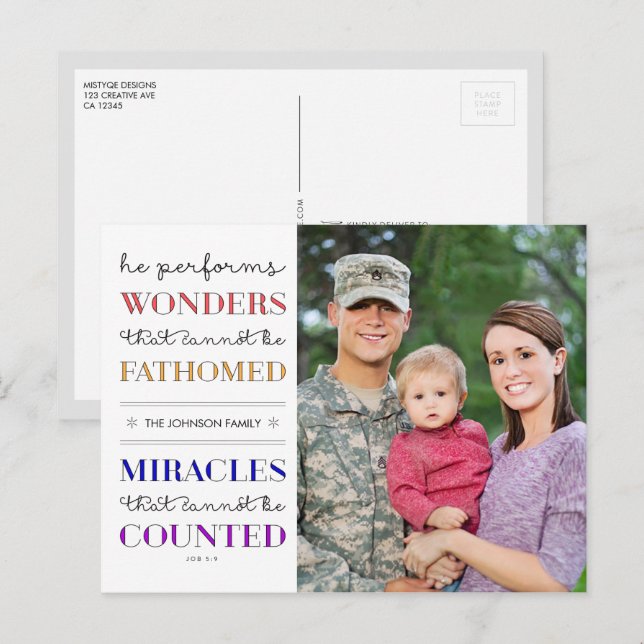 Cartão Postal De Festividades Feriado de Natal de Maravilhas e Milagres (Frente/Verso)