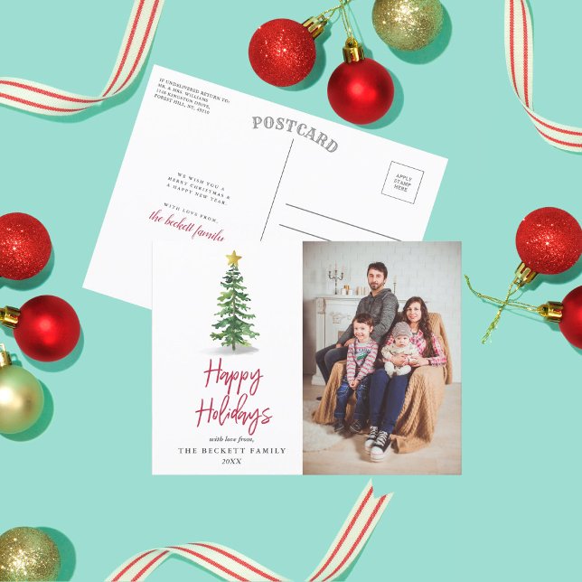 Cartão Postal De Festividades Feriado de Natal em Árvore de Aquarela (Criador carregado)