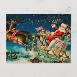 Cartão Postal De Festividades Feriado de Natal Vintage Santa Claus Sleigh