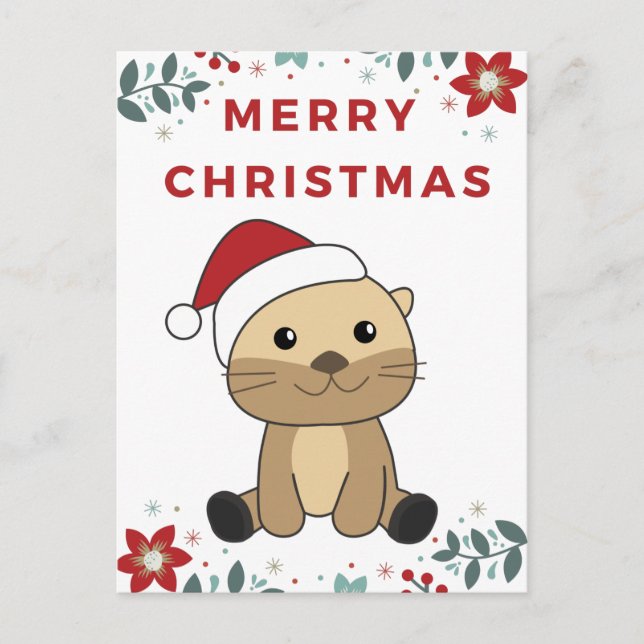 Cartão Postal De Festividades Feriado de Oterro de Neve de Natal Otter (Frente)