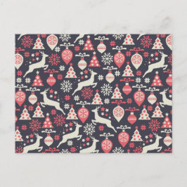 Cartão Postal De Festividades Feriado de Padrão de Natal Retroativo da Vintage