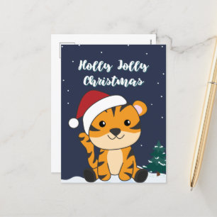 Cartão Postal De Festividades Feriado de Tigre de Natal - Neve de inverno