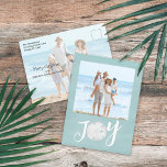 Cartão Postal De Festividades Feriado Natal Joy Foto Simple Beach Budget<br><div class="desc">Este design apresenta Natal feriado moderno Noel de Natal simples, moderno, náutico fotografia de férias tropicais na praia, fotografia da família 2 duas turquesas, e dólar dos oceanos tropicais costeiros, terno de turquesa da vida marinha à beira-mar, texto de tipografia único da na moda, letra de escrita de caligrafia branca,...</div>