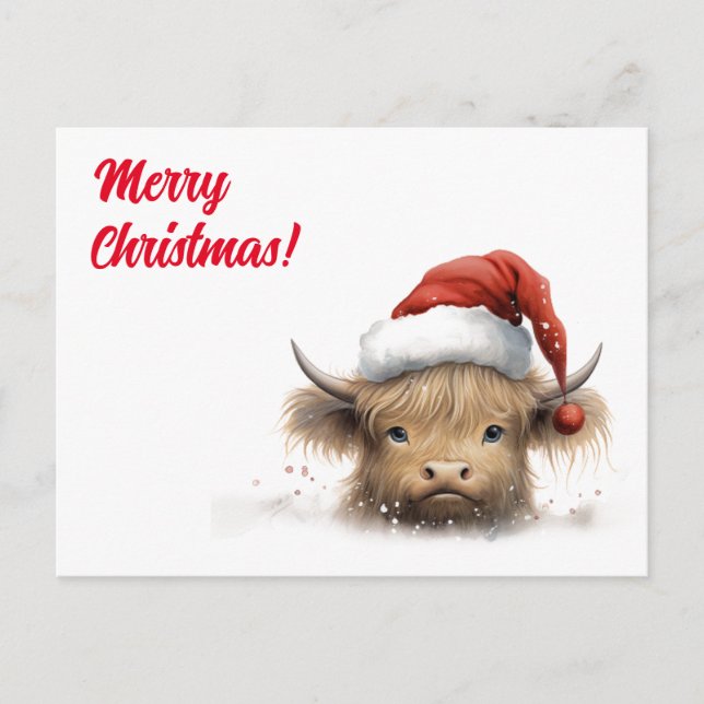 Cartão Postal De Festividades Feriado Personalizado de Natal da Highland Cow Sno (Frente)