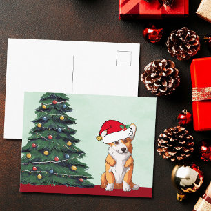 Cartão Postal De Festividades Feriado Santa Hat da Árvore de Natal de Corgi Boni