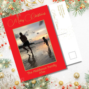 Cartão Postal De Festividades Feriado Vermelho Dourado da Família Natal