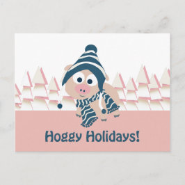 Cartão Postal De Festividades Feriados de Hoggy! Porco bonito do inverno