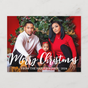 Cartão Postal De Festividades Feriados de Natal Elegantes - Uma Foto da Família