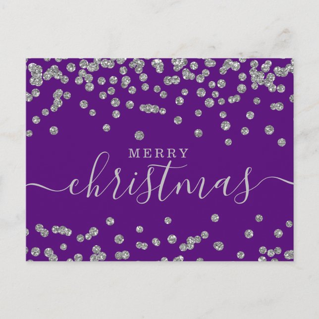 Cartão Postal De Festividades Feriados de Natal em prata simples Roxo brilhante (Frente)