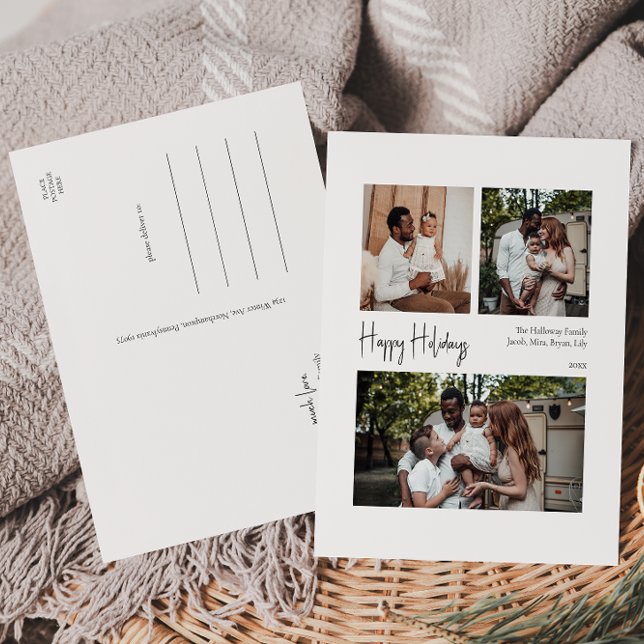 Cartão Postal De Festividades Feriados Felizes De Script Moderno Cingidos De Trê (Criador carregado)