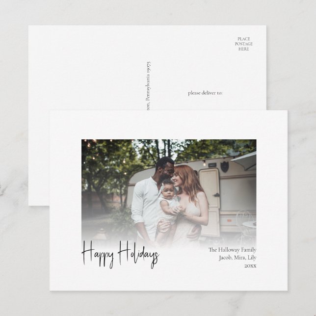 Cartão Postal De Festividades Feriados Felizes de Script Moderno Fizeram Foto De (Frente/Verso)