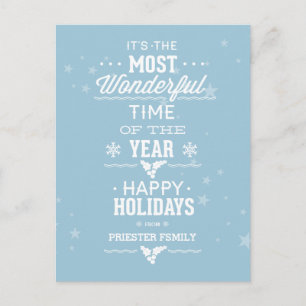 Cartão Postal De Festividades Feriados Felizes Design de texto Azul E Branco