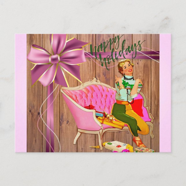 Cartão Postal De Festividades Feriados Felizes do Estilo Retro de Natal! (Frente)